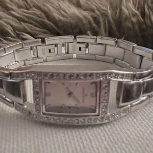 Silver-Toned AK Anne Klein Watch With a CZ Bezel